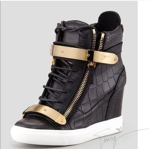 Giuseppe Zanotti Croco Leather Wedge Sneakers